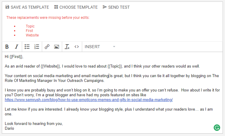 Mailshake email costumization missing fields