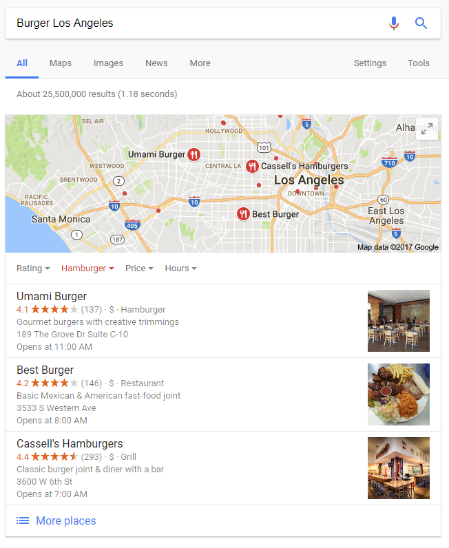 Google places - burger LA