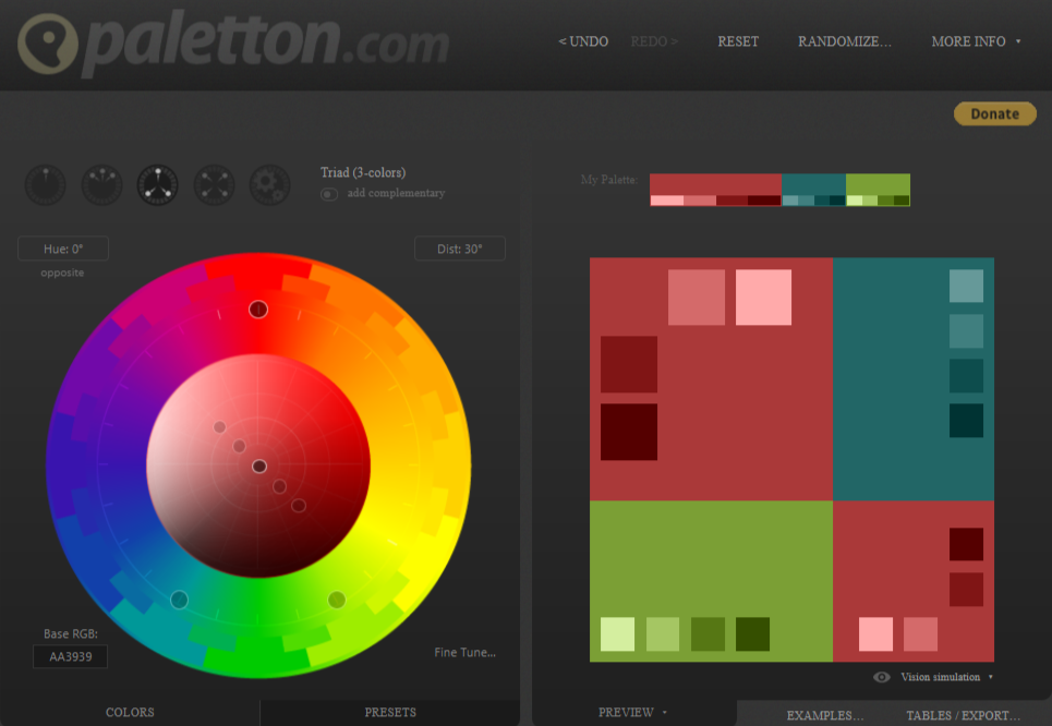 Paletton color scheme designer dashboard