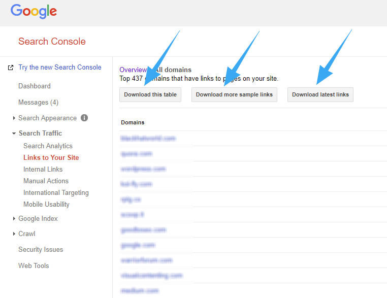 dowlonad links from search console