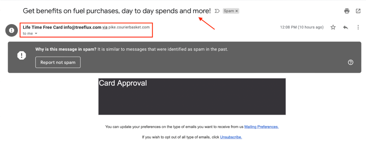 Spam email example
