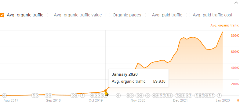 bookwell organic traffic graph